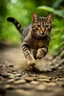 Placeholder: A Cat running very fast in the jungle, front shot, close up, National geographic style, motion blur, sharp focus, 32k