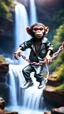 Placeholder: magazine cover, twisted rock star alien gremlin monkey rapper crew with silver boots as a pimp walking tight rope rushing down heavens waterfall,bokeh like f/0.8, tilt-shift lens 8k, high detail, smooth render, down-light, unreal engine, prize winning