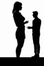 Placeholder: silhouette of female body facing male flirty