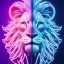 Placeholder: A beautiful portrait of a cyborg lion blue neon color scheme, high key lighting, volumetric light high details psychedelic background