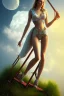 Placeholder: woman on the ladder above clouds