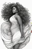 Placeholder: Create a coloring page of a beautiful black curvy female looking to the side with Wavely wild hair blowing in the wind. No shading, No color, no gray, white background