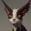 Placeholder: Cat gargoyle with goat horns and wings on its back Jim Kay style