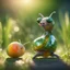 Placeholder: snail gremlin t-pose upper body of bear made from tinted murano glass in long grass inspecting a melon ,bokeh like f/0.8, tilt-shift lens 8k, high detail, smooth render, down-light, unreal engine,bokeh like f/0.8, tilt-shift lens 8k, high detail, smooth render, down-light, unreal engine