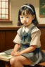 Placeholder: japanese little girl sitting in school painting neoclassism