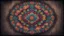 Placeholder: Hyper Realistic colorful cross stich mandala pattern on dark rustic grungy background with vignette effect