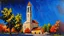 Placeholder: Impressionist painting of a church with a tall bell tower under a dark, textured blue sky.