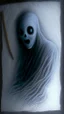 Placeholder: pencil drawing of a ghost. Spooky, scary, halloween, colored pencils, realistic, black paper