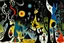 Placeholder: Black warped woodlands with dead trees and shadow monsters painted by Joan Miro
