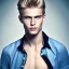 Placeholder: magnifique beau sexy jeune homme souriant des cheveux blonds,yeux bleus