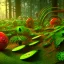 Placeholder: vivid green and red venus flytrap, snapping at shiny gold coins, in a dense forest, focus on the flytrap, 3D art, low poly, tiltshift, 4k, --ar 16:9