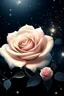 Placeholder: delicate creamy rose, night, bright stars, shine magic