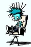 Placeholder: 2d drawing of a stickman, cool with punk hair, sitting on lazy boy chair ,3d realistic in colour