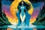 Placeholder: Create a fine art print , full body illustration of the legendary Arthurian sorceress, The Lady of the Lake , with finely lined and detailed facial features, in the comic book style of Bill Sienkiewicz, Philippe Druillet, and Jean Giraud Moebius, precisely drawn, colored and inked