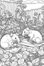 Placeholder: Outline art, rats in the garden, cartoon style, low detail, --ar 9:11