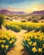 Placeholder: Title: "Daffodil Oasis" Prompt: Illustrate a lush oasis in the desert, where daffodils bloom amidst the sand dunes, their vibrant colors standing out against the barren landscape
