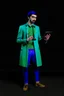 Placeholder: Modern guy, 20s, holding "ipad" in left hand, looks like a renaissance painting, walking forward, full body, "persian green coat", blue pants, "right hand in to the ground". "Front facing" "forward view" black background