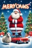 Placeholder: Create a whimsical 1990s-style movie poster featuring a jolly, rotund Santa humorously merged with a fluffy sheep. Capture the playful spirit of 'National Lampoon's Christmas Vacation.' Display 'Merry Xmas Autofarm' prominently in festive, bold letters, framed by twinkling lights and classic Christmas motifs. Use bright, nostalgic colors and playful design elements to evoke retro holiday magic and comedic fun