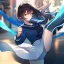 Placeholder: Clear focus,High resolution, Girl wearing a sailor uniform, Kicking pose, lighting around her, straight face