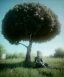 Placeholder: boy sitting under a tree