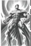 Placeholder: an extremely muscular Superman in the art style of Alex Ross