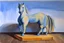 Placeholder: Big blue plastic toy horse.19th painting