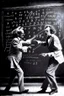 Placeholder: Albert Einstein and Richard Feynman fighting eachother for numbers on a blackboard with magic