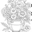 Placeholder: outline art for square pottery flowers coloring page for kids, classic manga style, anime style, realistic modern cartoon style, white background, sketch style, only use outline, clean line art, no shadows, clear and well outlined