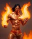 Placeholder: native american warrior, long black hair, dancing on top of fire, big muscles, loincloth, shirtless, 8k resolution concept art portrait by Greg Rutkowski