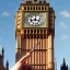 Placeholder: A young woman drawing a fantastic portrait of the Big Ben in London