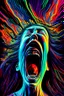 Placeholder: a woman screaming into the void and it screams back highly detailed vivid colours, her mouth wide open in terror, as she releases her piercing scream, the void responds in kind, reverberating with a deafening echo, the scene is filled with highly detailed, vivid colors that reflect the intense emotions, the vibrant hues create a surreal atmosphere, amplifying the sense of fear and anguish. this artwork captures the raw power of the woman's scream and the haunting response of the void, making it