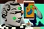 Placeholder: giant mobile phone with earth on the screen and small man with head inside it in the style of Eileen Agar