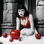 Placeholder: [high res colourful photo by Helmut Newton] snow white eats the flashy red apple