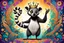 Placeholder: surreal, vibrant digital artwork featuring king Julien the lemur dancing with his tail held up high, with intricate abstract patterns and motifs swirling around them. striking facial features, wearing a crown made of skulls. dancing to "you gota to move it" in Disney style Madagascar