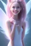 Placeholder: smiling girl, cute, beautiful, long hair, fairy wings, light pastel colors, bright, transparent dress, smile