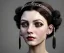 Placeholder: 1800s, witchy, pale, strong jawline, victorian, portrait, choker, black curly hair, thick eyebrows, full lips, big eyes, feminine nose, victorian dress, beautiful, silver tiara, hair headdress, metal beads