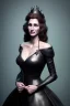 Placeholder: Julia Roberts as evil queen in black leather gown, evil, busty, cleavage, curvy, angry, stern look. character design by cory loftis, fenghua zhong, ryohei hase, ismail inceoglu and ruan jia. unreal engine 5, artistic lighting, highly detailed, photorealistic, fantasy