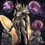 Placeholder: A battle suit made of galaxies and stars with a glove that has seven endless stones Battle armor from the extract of galaxies Battle armor from the extract of galaxies with a fiery sword ,God-like man with infinite power who owns the galaxies and wears a beautiful crown