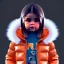 Placeholder: Selena Gomez toddler, full body, orange puffer jacket, hyper realistic, unreal engine 5,