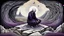 Placeholder: inner world ,a nonbinary human figure crouched in the middle of a multi-layered thick amorphous block of stone consisting of several layers, the outer material of the stone is cracked, , weird whimsical landscape, dark purple, gray, black, white, brown. Whimsical style of Chagall , of Minjae Lee and Anton Semenov, lonely with absurd beauty. broken, weird bizarre absurd nightmare, neuron network background, surreal vibe