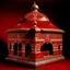 Placeholder: A red frantic volcanic factory with furnaces designed in Mehndi design painted by Peter Carl Faberge