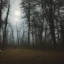 Placeholder: foto de costas de longe, homem solitário com headphone na floresta a noite sentado no chão, noite lua cheia, névoa