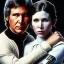 Placeholder: old carrie fisher embracing harrison ford in star wars, waist up portrait, photorealistic faces, intricate, oil on canvas, masterpiece, expert, insanely detailed, 4k resolution, cinematic smooth, intricate detail , soft smooth lighting, soft pastel colors,