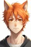 Placeholder: A young adult male human, cat ears, orange messy hair anime realistic