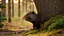 Placeholder: A determined beaver gnawing through the thick base of a towering pine tree, (hyper-realistic fur texture:1.3), wood chips flying, intense focus in its eyes, (golden hour sunlight filtering through dense forest:1.2), dramatic low-angle shot, the tree beginning to tilt precariously, (chain reaction of falling trees in background:1.4), splintering wood, airborne debris, dynamic motion blur, rich earthy tones, moss-covered forest floor, highly detailed bark textures, cinematic lighting, volumetric f