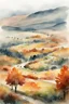 Placeholder: Autumn Czech valley in the rain. - Watercolor and watercolor painted style - Jenna Rainey style