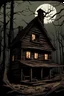 Placeholder: A imagine of an eerie cartoon-style abandoned cabin in the woods, haunted, scary, horror, evil dead