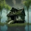 Placeholder: Abandoned house, overgrown, partially submerged,Interior