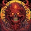 Placeholder: ABYSMAL, Feign eyes paint illusions false but also in truth, Nightmarish visions plagues the mind, horror surrealism, hyperdetailed, by Godmachine and Tim White and Lisa Frank, Death metal album art, expressionism, symbolic art, warm crimson colors, Yellow tints, abyssal dark background, dynamic diagonal composition, sharp contrast