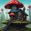 Placeholder: A weird mushroom house with drippy spots and eyeballs on a floating island. black blue green red Detailed gloss Painting, rich color, fantastical, intricate detail, splash screen, hyperdetailed, insane depth, concept art, 8k resolution, trendi